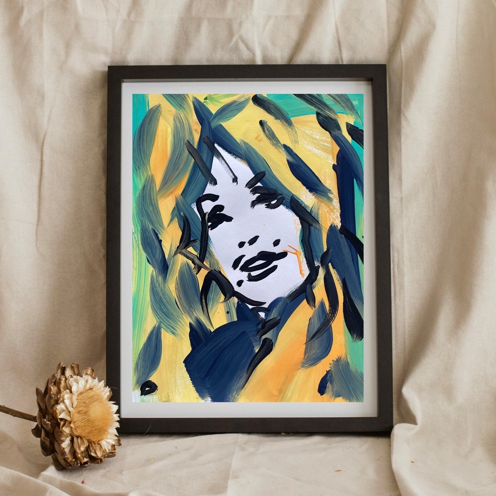 OMAN Dolly Parton Abstract Pop Art Portrait Painting 8.5x11 Paper